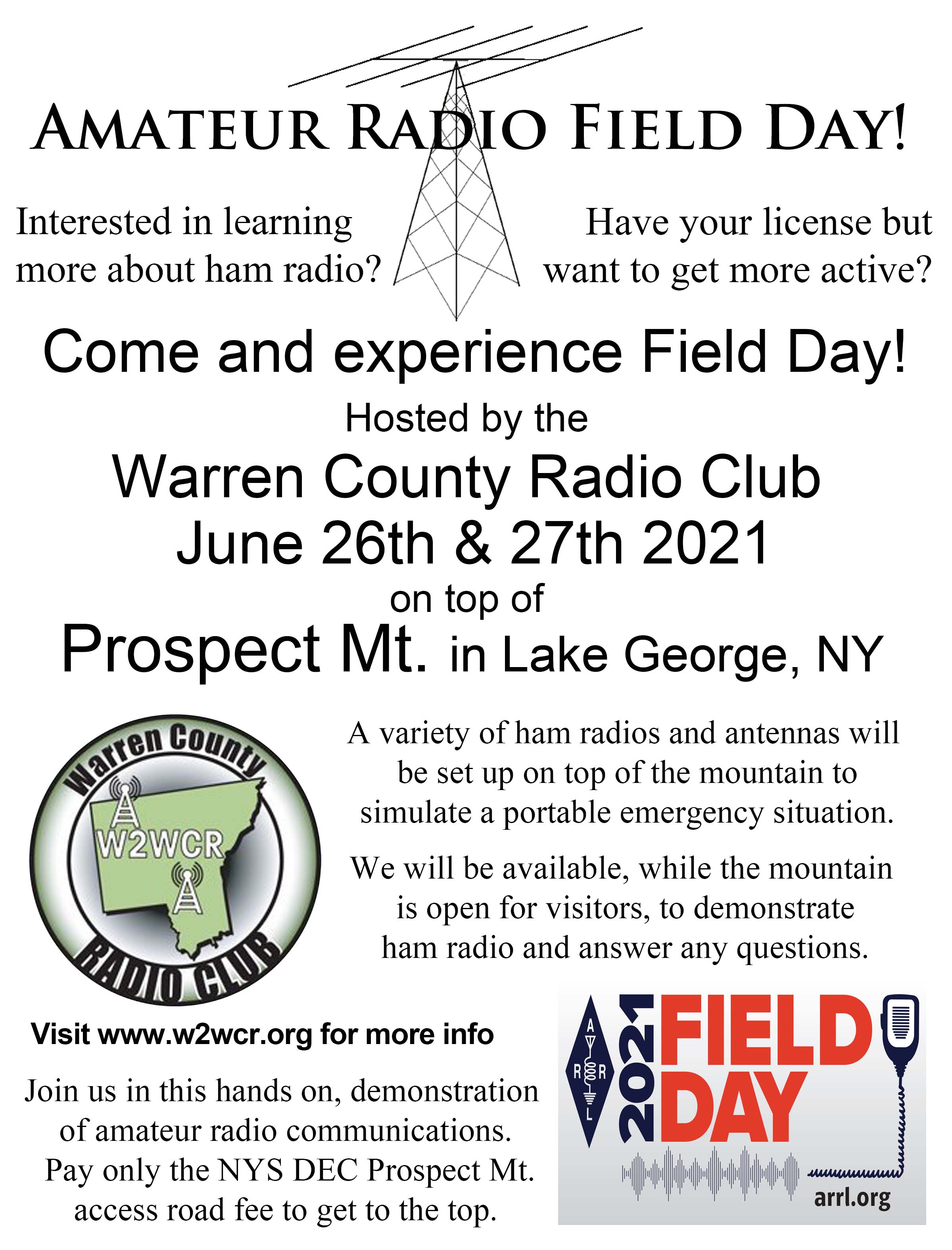 Field Day 2021 @ Prospect Mountain June 26th-27th